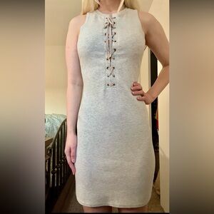 Derek Lam Ribbed Adjustable Lace Up Form Fitting Sleeveless Luxury Mini Dress